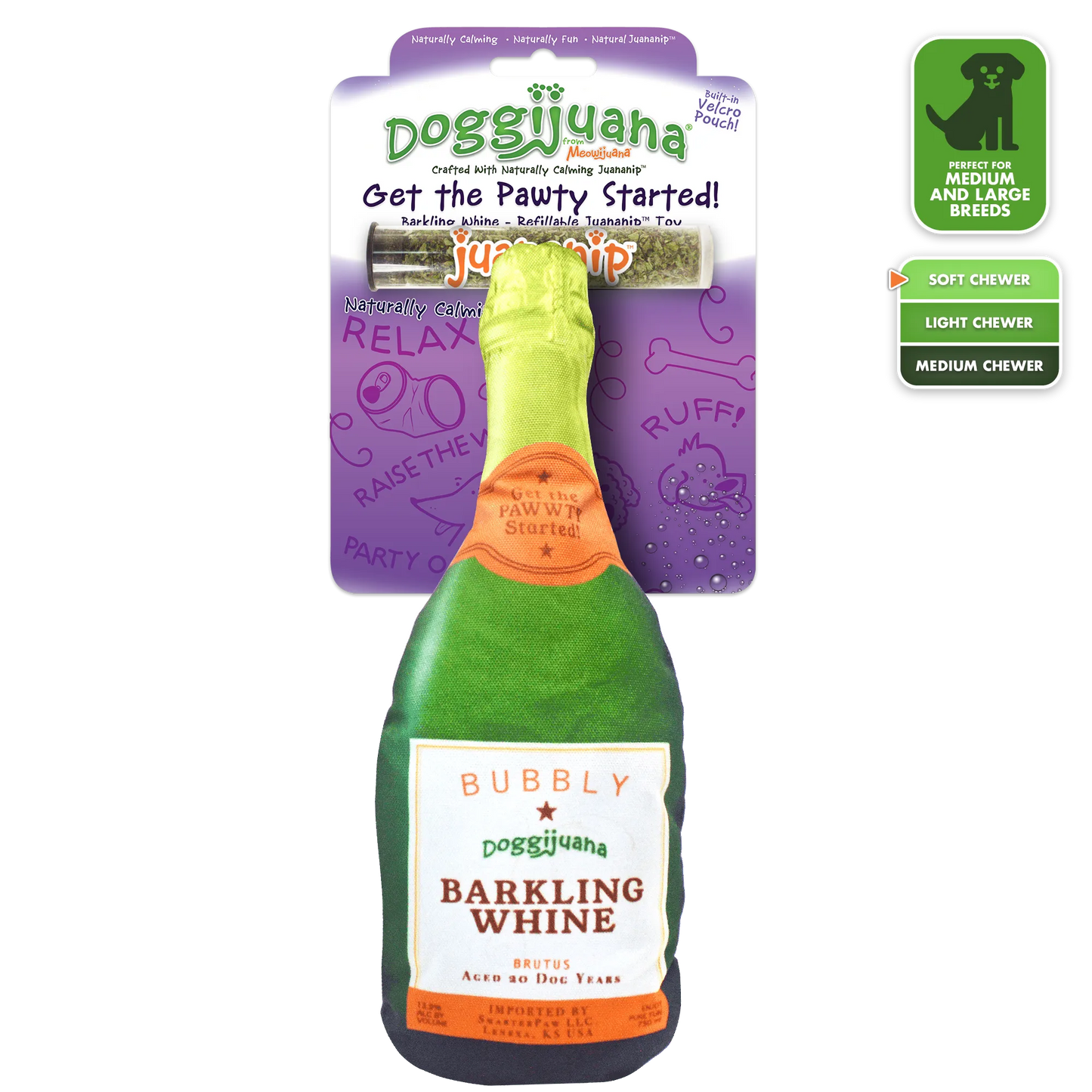 Get the Pawty Started Barkling Whine Champagne Refillable Dog Toy