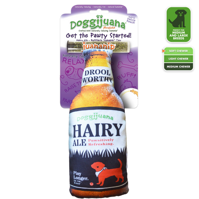 Get the Pawty Started Hairy Ale Refillable Dog Toy