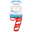 Back of the candy cane-shaped dog toy packaging, with instructions for using Juananip to calm dogs and features like durability and a refillable pocket.